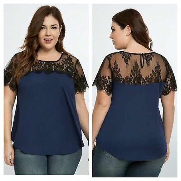 torrid Tops - TORRID > Lace Yoke and Satin Top